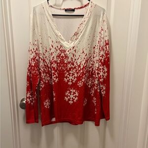 Festive Red and White Snowflake Long Sleeve Top